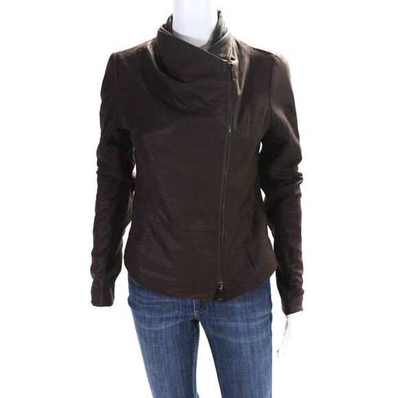 Vince Jackets & Blazers - Vince Womens Leather Asymmetrical Zip Up Long Sleeve Jacket Coat Red Size S